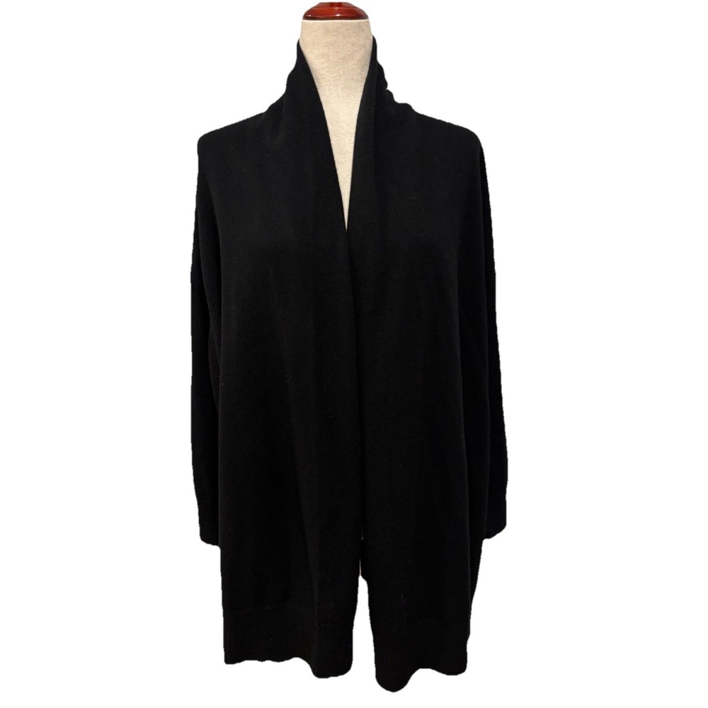 Eileen Fisher Wool/Wool Blend Cardigan Open Front Sweater Drop Sleeve Black Sz S
